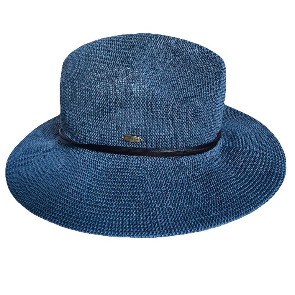 NWT Scala Mens Hat Blue Paper Blend One Size Adjustable Packable Summer Sun Hat‎